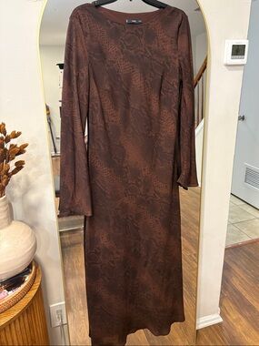 Mango A-line Snakeskin Print Dress with Flared sleeve